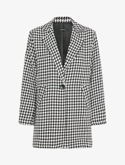 Manteau mi-long à imprimé pied de poule - Noir/blanc - 4
