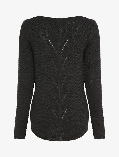 Pull long à dos en maille ajourée - Noir - 2