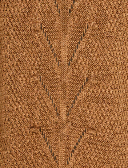 Pull long à dos en maille ajourée - Camel - 3