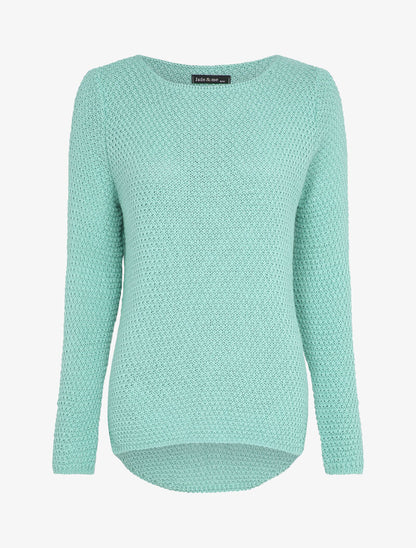 Pull long à dos en maille ajourée - Bleu ciel - 1