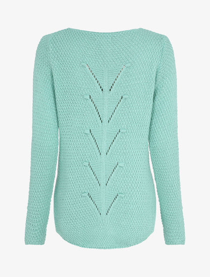 Pull long à dos en maille ajourée - Bleu ciel - 2