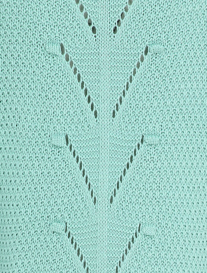 Pull long à dos en maille ajourée - Bleu ciel - 3