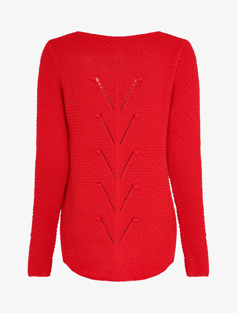 Pull long à dos en maille ajourée - Rouge - 2