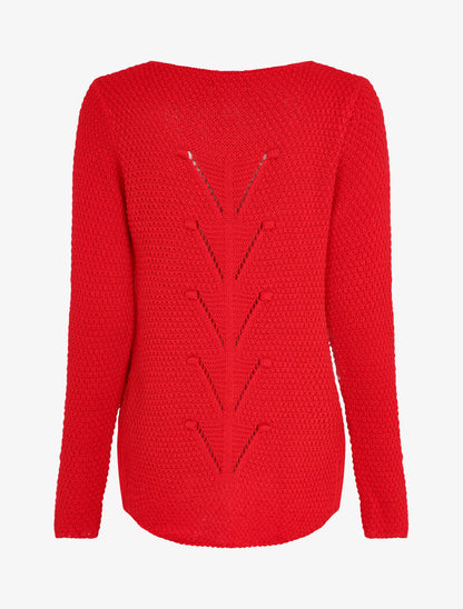 Pull long à dos en maille ajourée - Rouge - 2