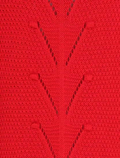 Pull long à dos en maille ajourée - Rouge - 3