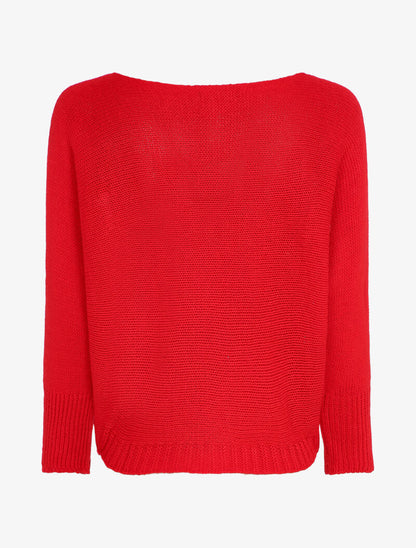 Pull à col bateau à motifs coeur et inscription lamés - Rouge - 2