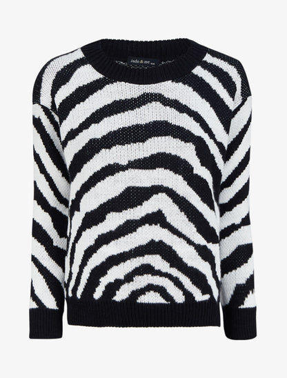 Pull à col rond et imprimé zèbre - Noir - 1