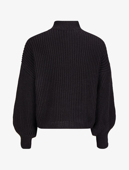 Pull court en grosse maille à col montant - Noir - 2
