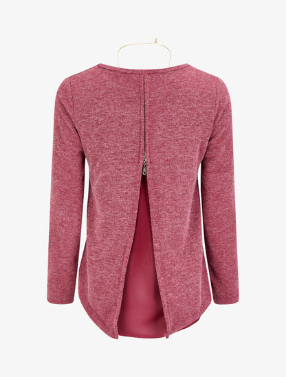 Pull à dos ouvert à détail zip et voile - Bordeaux - 2
