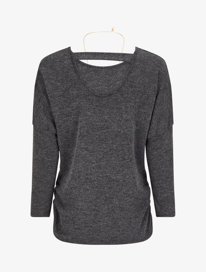 Pull fin à dos légèrement ouvert - Gris foncé - 2