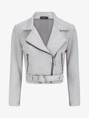 Perfecto en suédine à zips stylisés - Gris foncé - 1