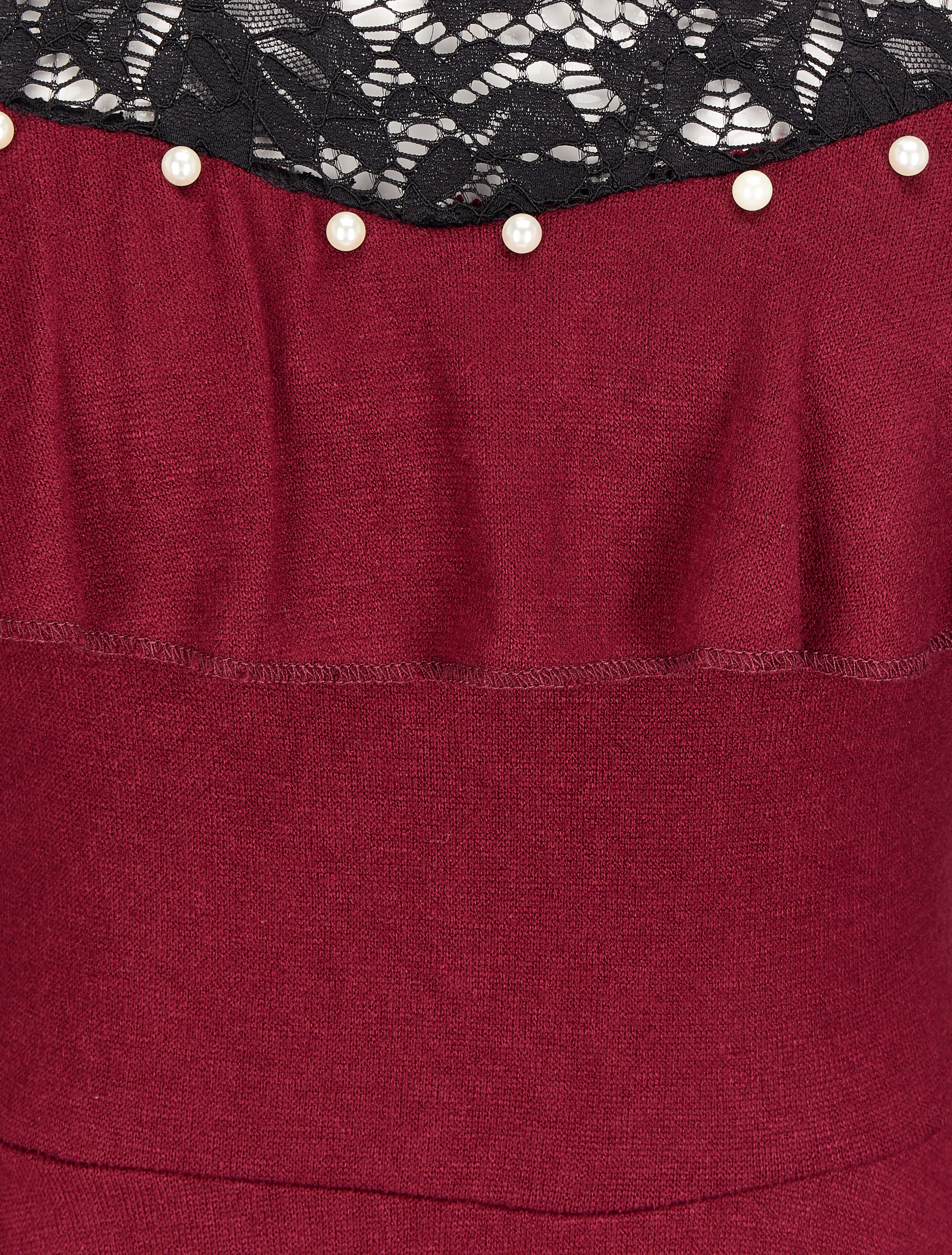 Robe patineuse à épaules en dentelle à volants - Bordeaux - 3
