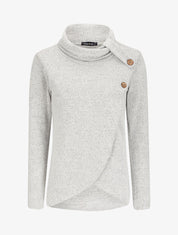 Pull à col roulé à détails boutons et pans avant croisés - Gris clair - 1