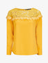 Blouse à épaules en dentelle et manches longues - Moutarde - 1