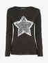 Pull fin à motif étoile irisée et dos long - Noir - 1