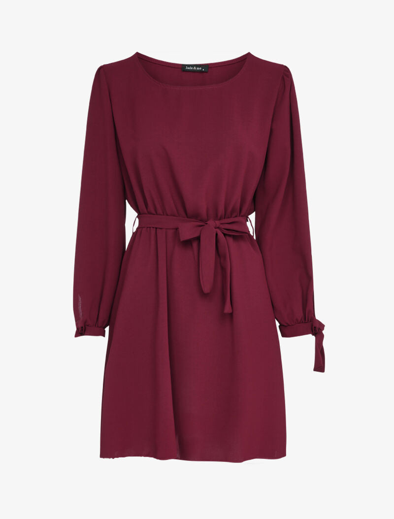 Robe patineuse à poignets à liens à nouer - Bordeaux - 3