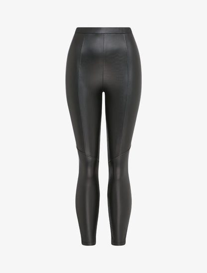 Legging ciré à coutures contrastantes - Noir - 1