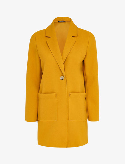Manteau mi-long à un bouton - Moutarde - 3