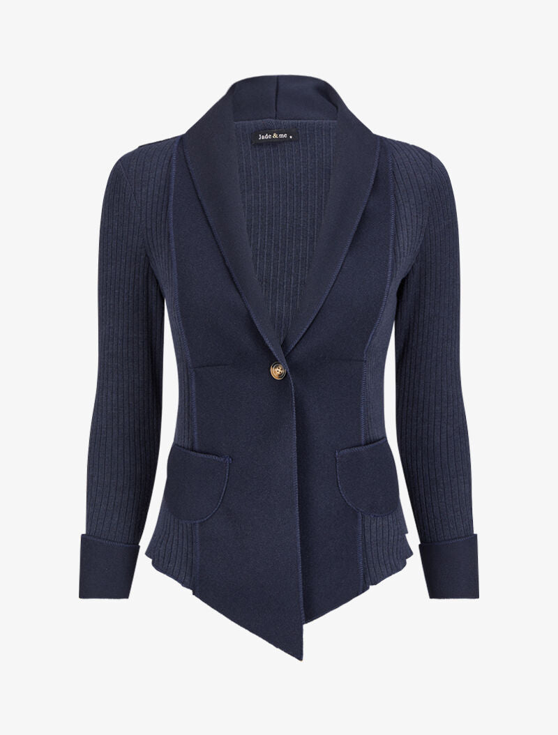 Gilet côtelé à pans asymétriques - Marine - 1