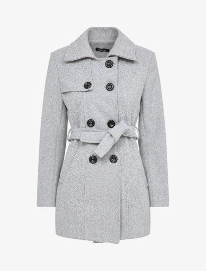 Manteau croisé et ceinturé - Gris clair - 4