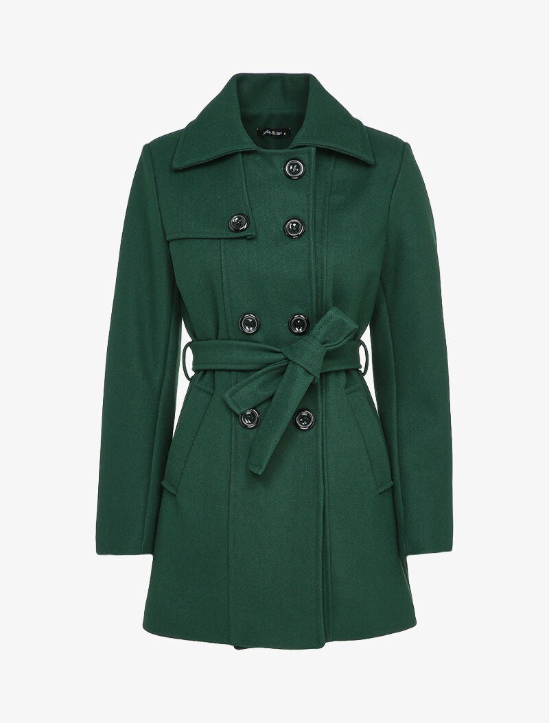 Manteau croisé et ceinturé - Vert sapin - 4