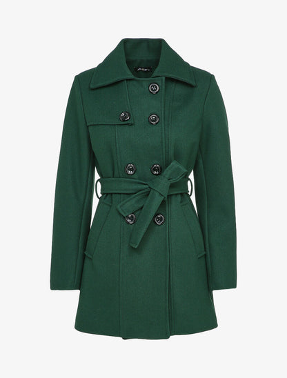 Manteau croisé et ceinturé - Vert sapin - 4