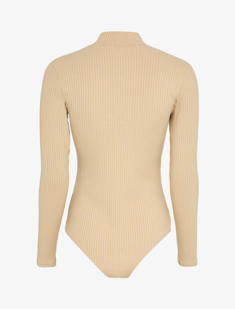 Body côtelé à col montant - Beige - 2