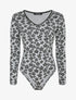 Body col V à imprimé fleurs hippies - Gris clair - 4