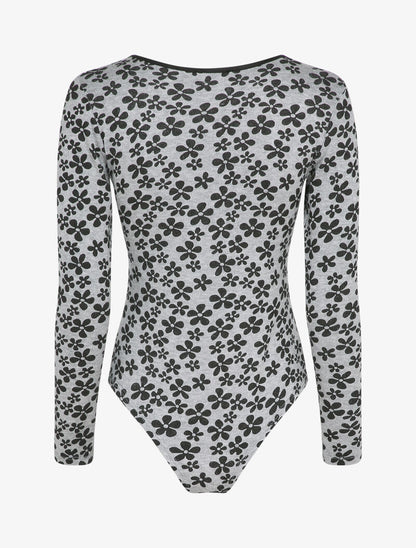 Body col V à imprimé fleurs hippies - Gris clair - 2