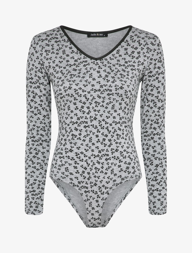 Body col V à imprimé trèfles - Gris clair - 1