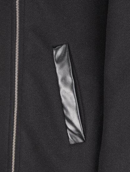Manteau à capuche et à zip asymétrique - Noir - 3