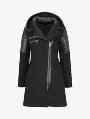 Manteau à empiècement en simili effet matelassé - Noir - 4