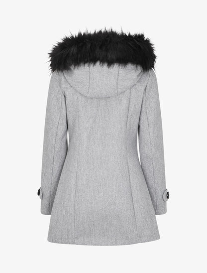 Duffle coat à capuche en fausse fourrure - Gris clair - 2