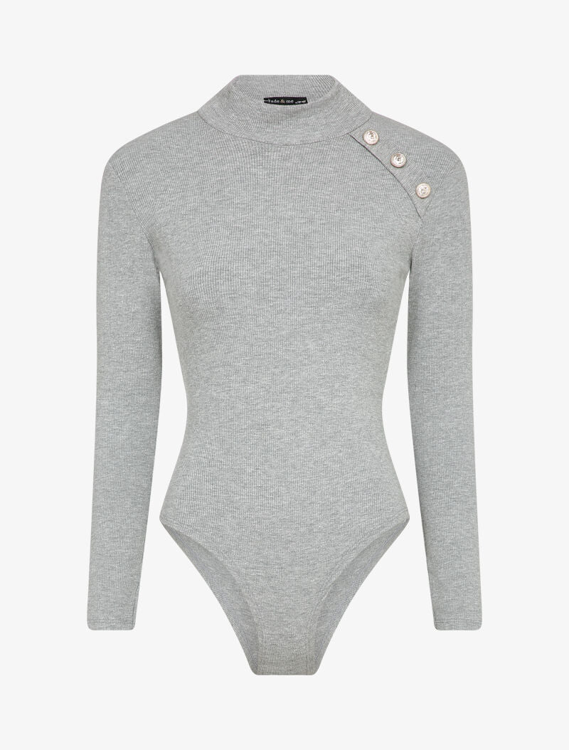 Body à col montant à boutons argentés - Gris - 4