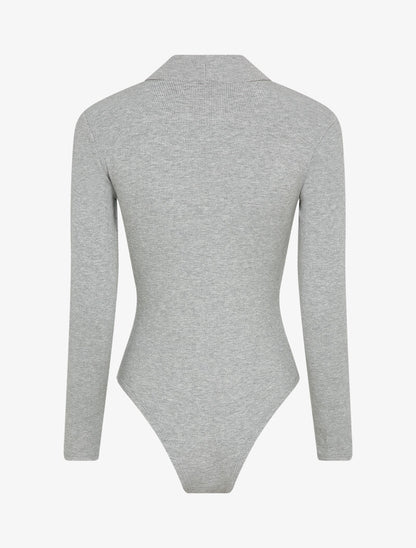 Body à col montant à boutons argentés - Gris - 3