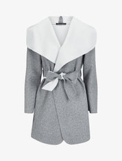 Manteau mi-long à col châle - Gris chiné - 1