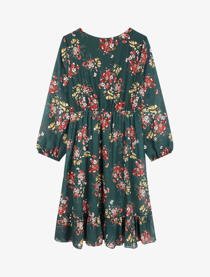 Robe à bords volantés et imprimé bouquet estival - Vert sapin - 2