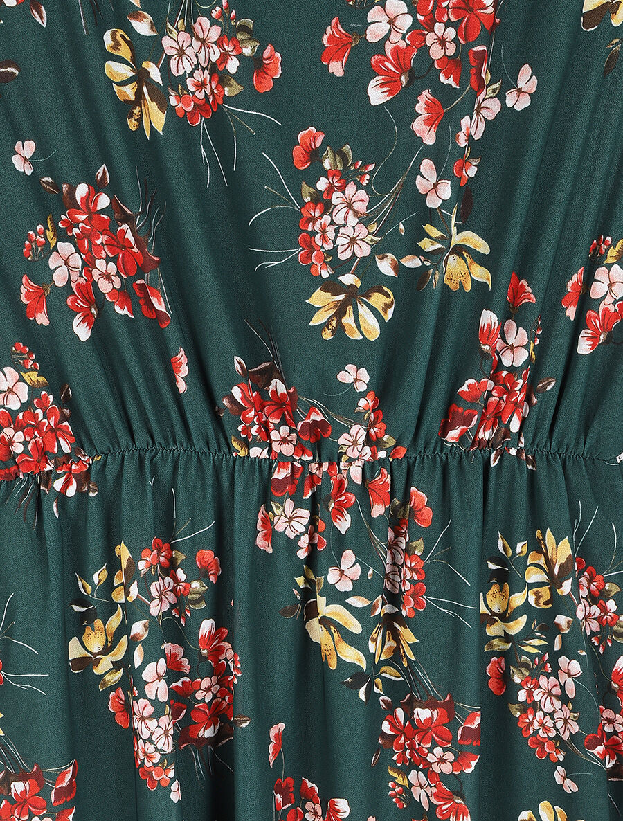 Robe à bords volantés et imprimé bouquet estival - Vert sapin - 3