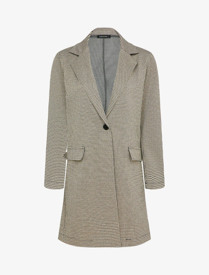 Veste mi-longue à motif pied de poule - Beige - 4