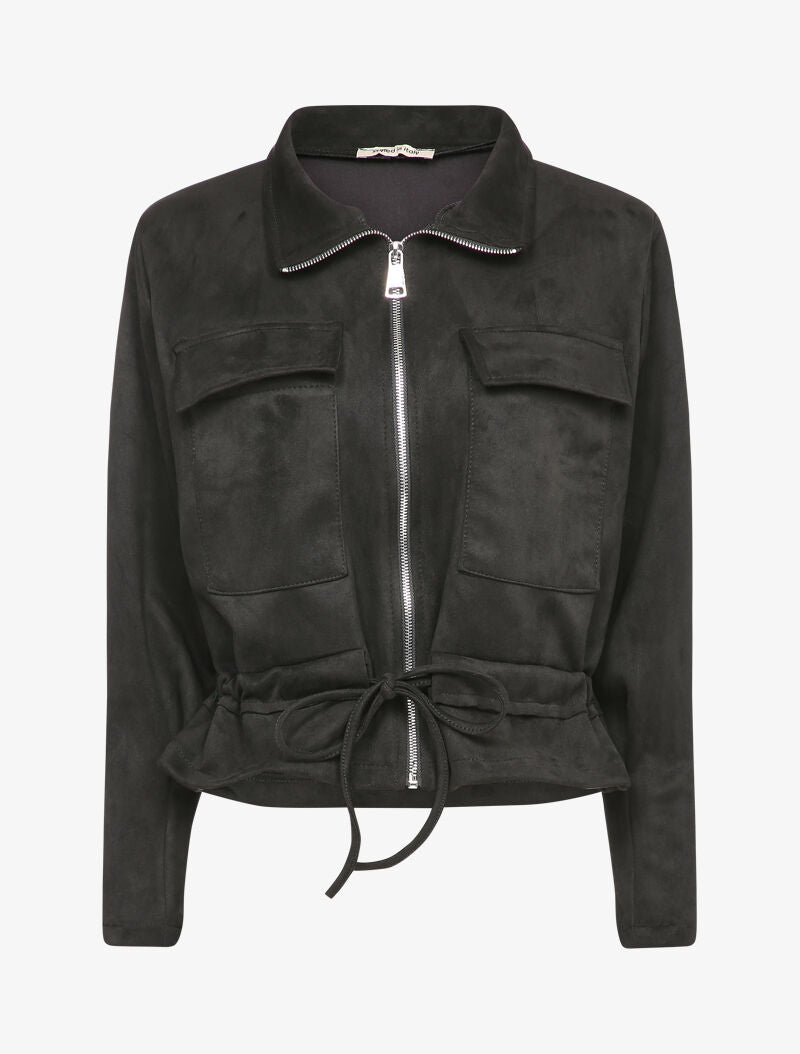 Veste courte en suédine à poches à rabat - Noir - 4