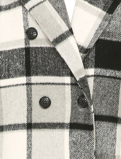 Manteau mi-long à imprimé tartan - Blanc/noir - 3