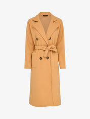 Manteau long croisé à poches plaquées - Beige foncé - 1