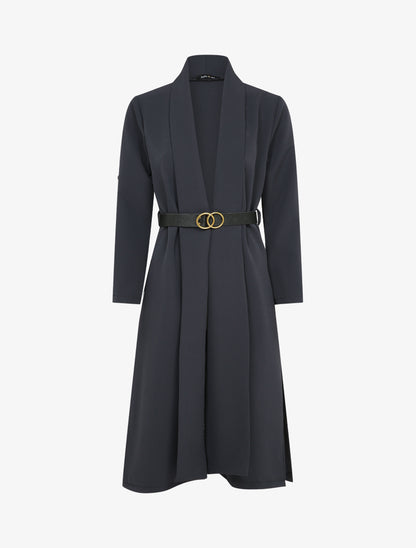 Veste longue à bords fendus - Bleu marine - 1