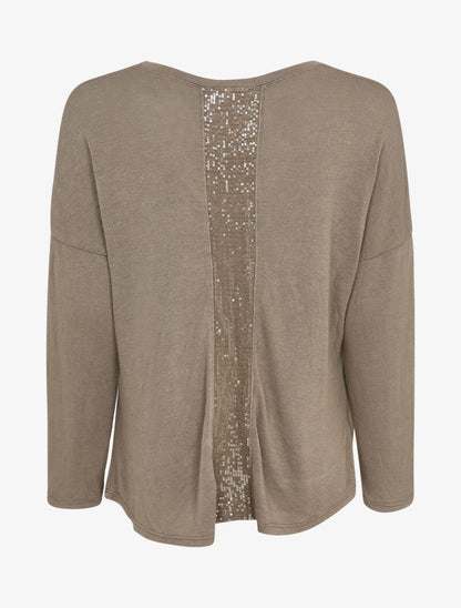 Pull fluide à poches et dos à détail sequins - Taupe - 2