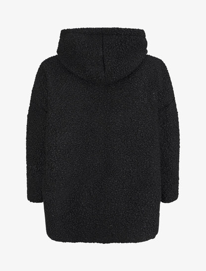 Manteau oversize à capuche en maille bouclette - Noir - 2
