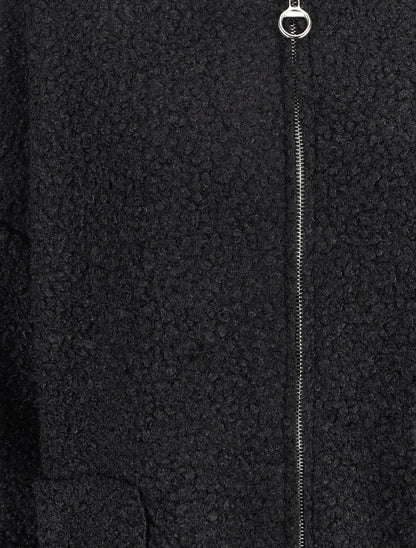 Manteau oversize à capuche en maille bouclette - Noir - 3