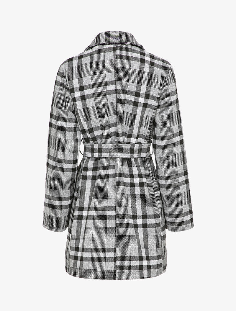 Manteau mi-long à carreaux - Gris - 2