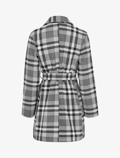 Manteau mi-long à carreaux - Gris - 2