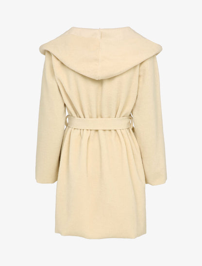 Manteau mi-long à capuche effet laine - Beige - 2