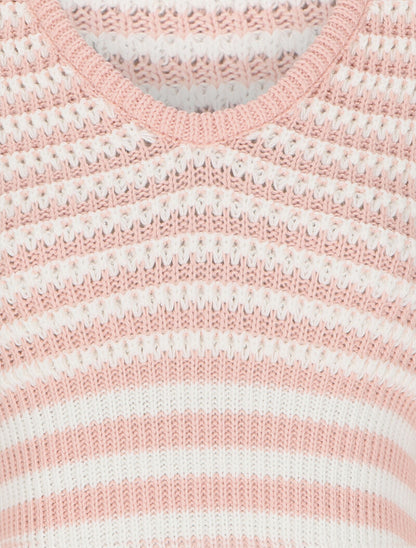 Pull court à rayures - Rose - 3